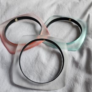 Alexis Bittar Set of Three Opaque Square Bangles in Pink, Aqua, and White